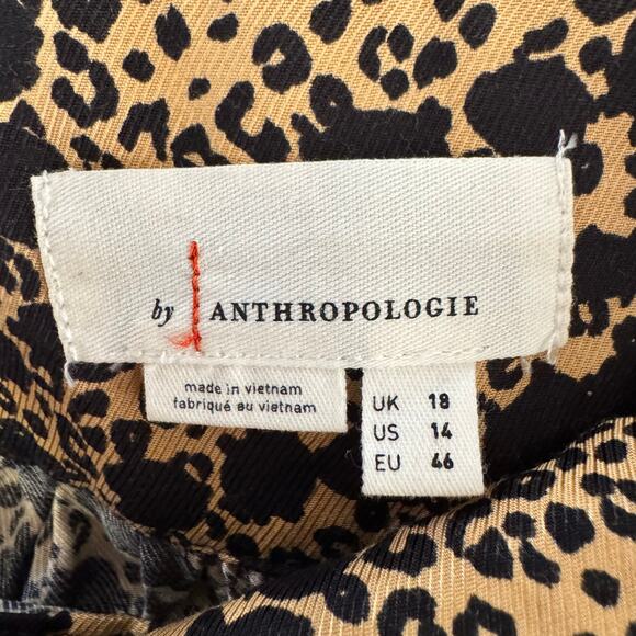 Athropologie High Rise Wide Leg Leopard Pant Pockets Size 14 - Picture 8 of 9